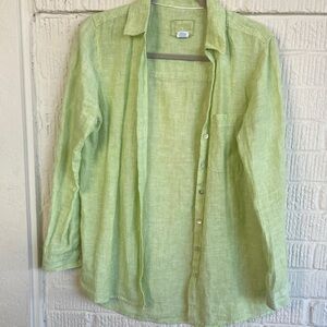 Sigrid Oleson linen button down top chartreuse green size small